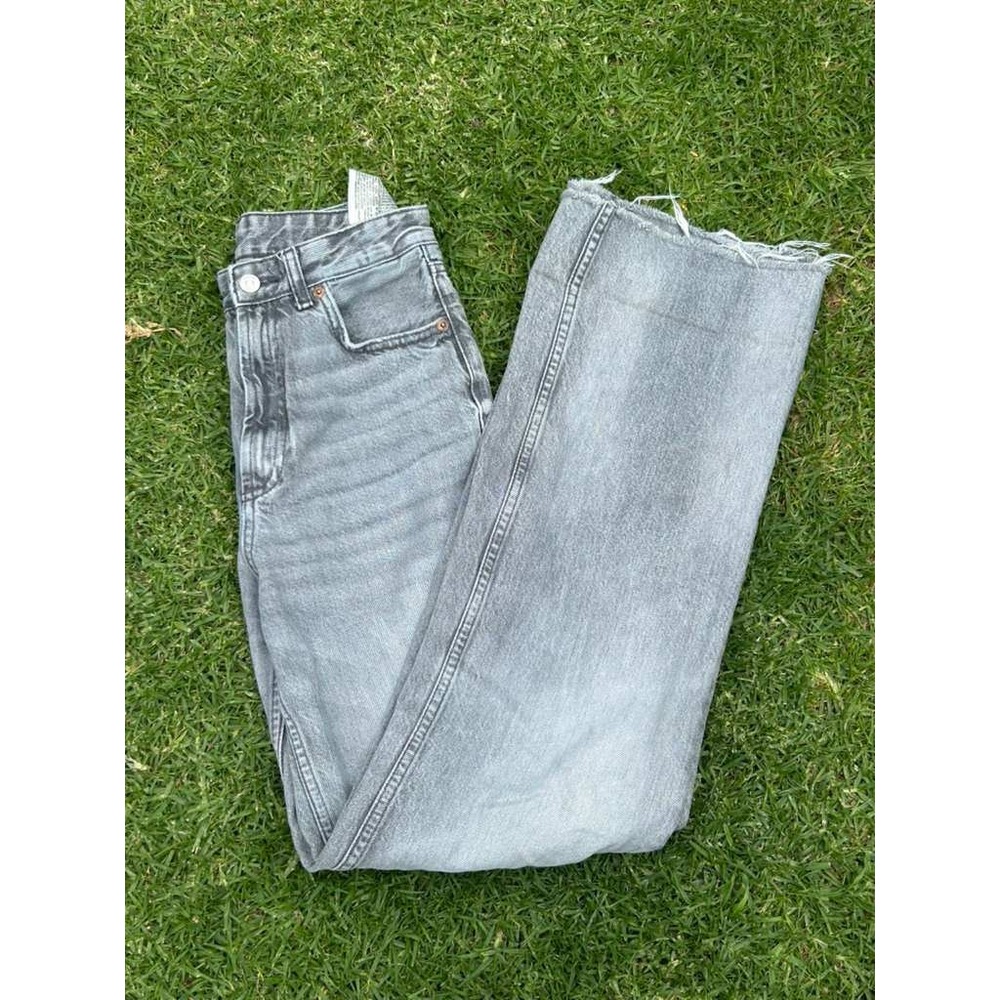 Zara High Waisted Wide Leg Grey Jeans Raw Hem 6045/023/811/36 Size 4